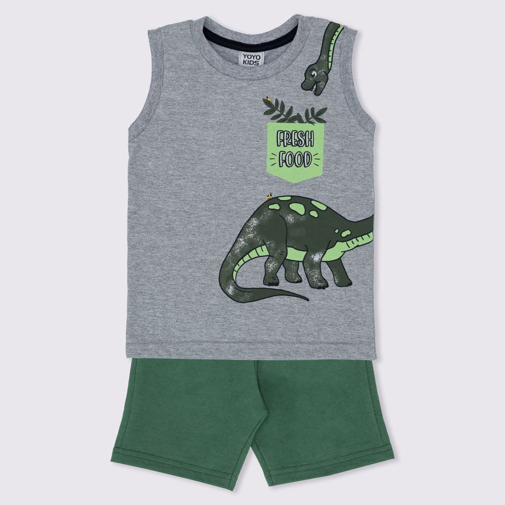 Conjunto Menino 1 a 3 anos Regata + Bermuda Dino Yoyo Kids