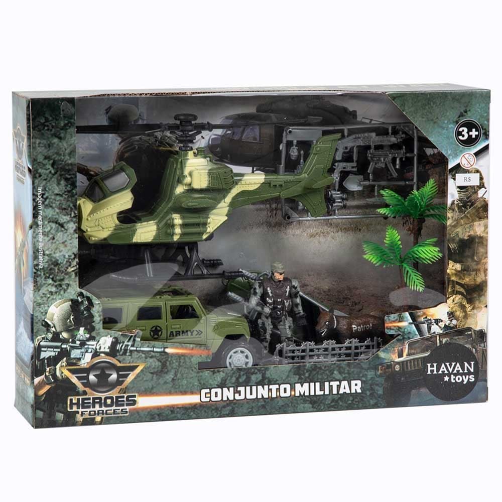 Conjunto Militar Helicóptero, Jipe E Canoa Havan Toys - HBR0317