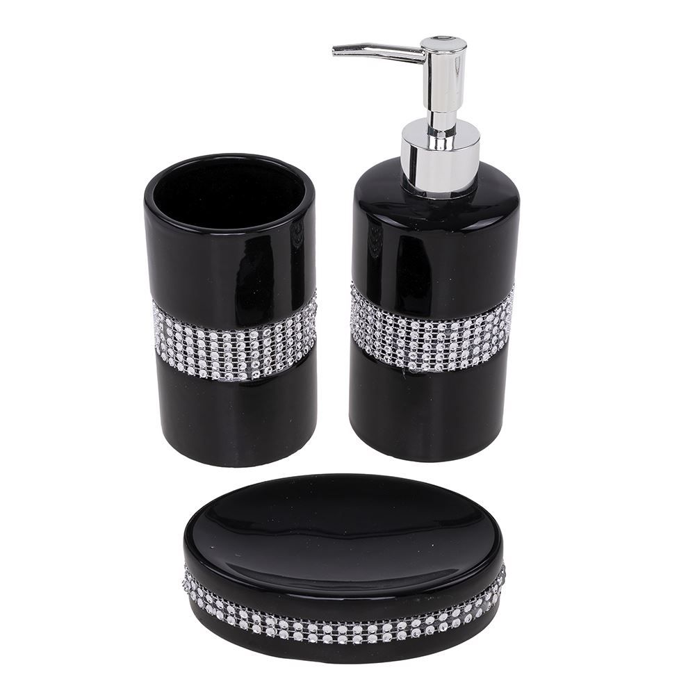 Conjunto Para Banheiro 3 Peças Preto Finecasa - Cerâmica