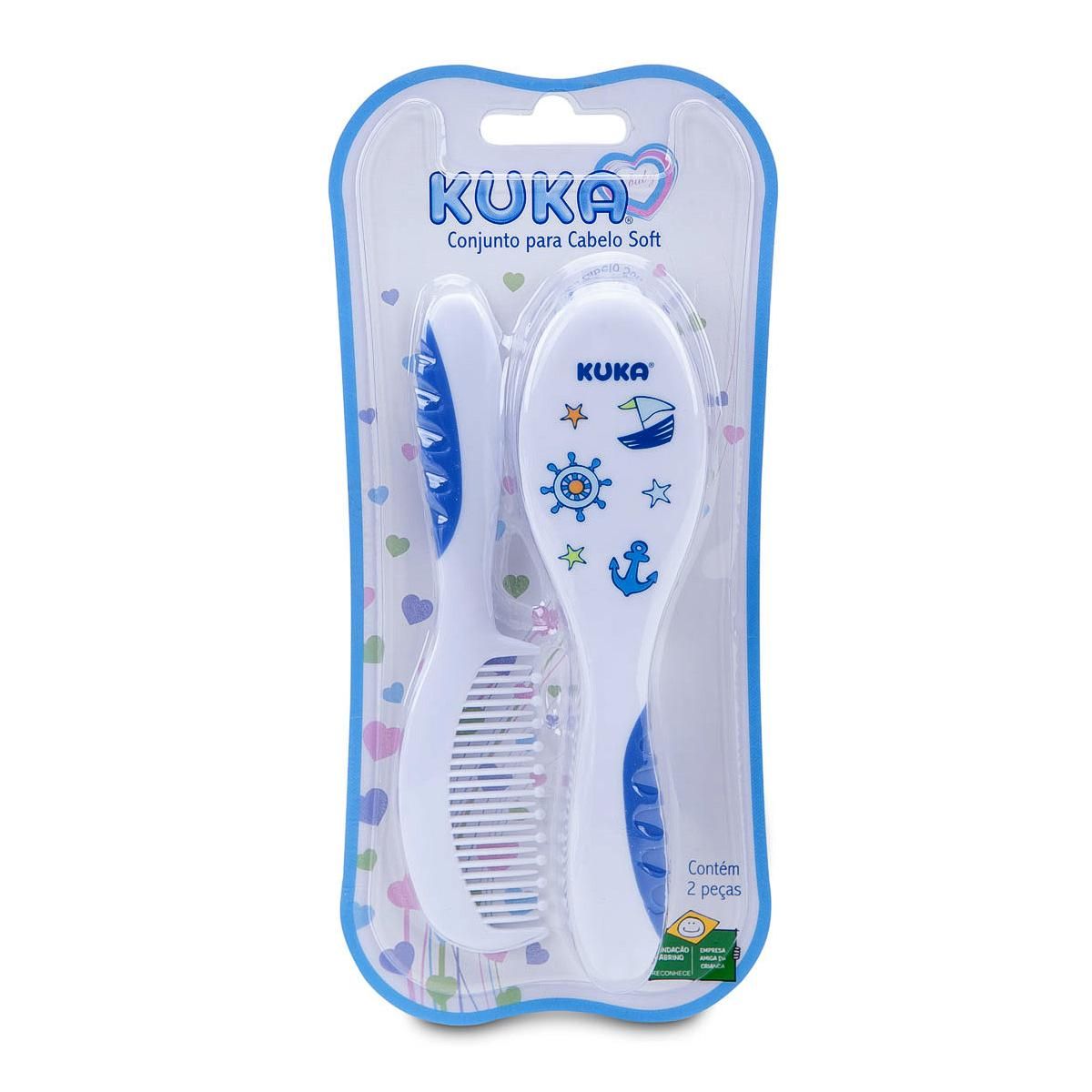 Kit Pente e Escova para Cabelo Bebê Soft Kuka Baby - Azul