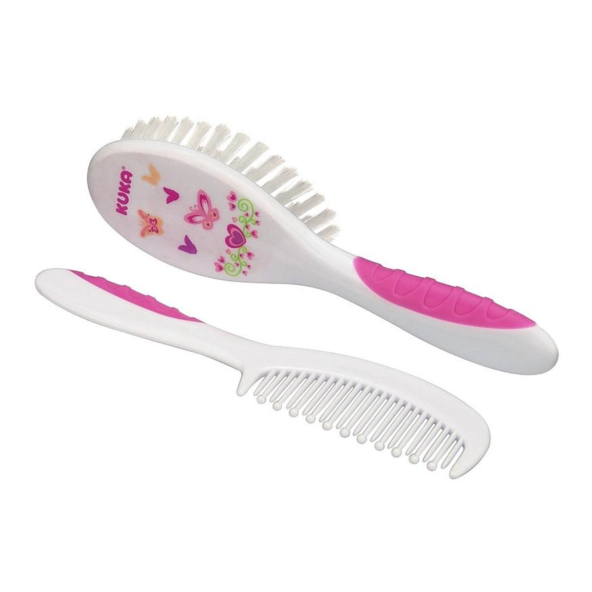 Kit Pente e Escova para Cabelo Bebê Soft Kuka Baby - Rosa