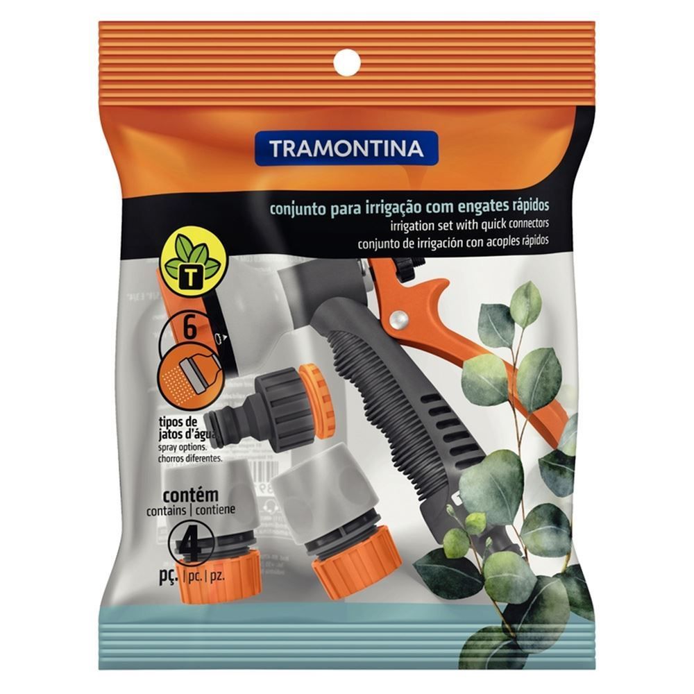 Conjunto Para Irrigação 4 Peças Com Engates Rápidos Tramontina - Cinza