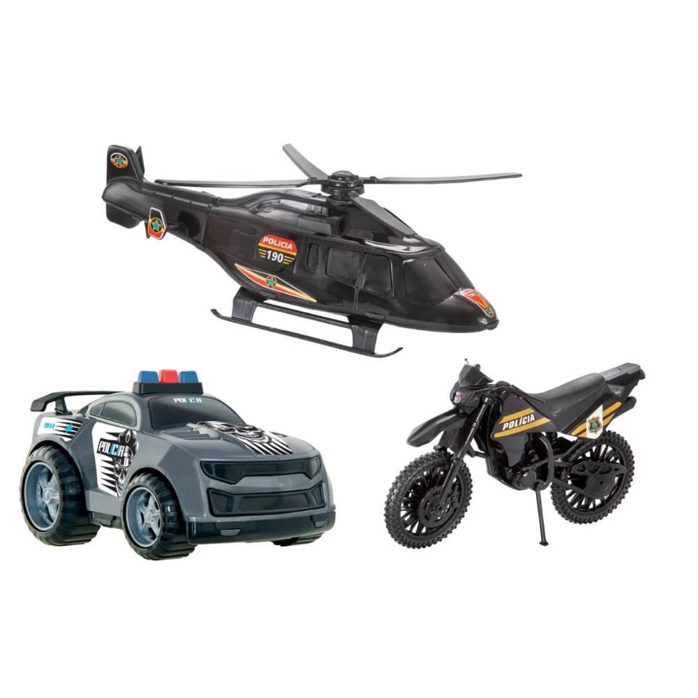 Conjunto Triplo Carro, Moto E Helicoptero Bs Toys - 472 