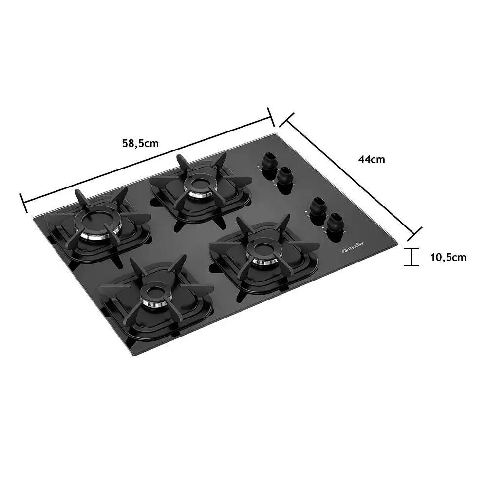 Fogão Cooktop Mueller 4 Bocas Preto Ultra Chama - Bivolt 