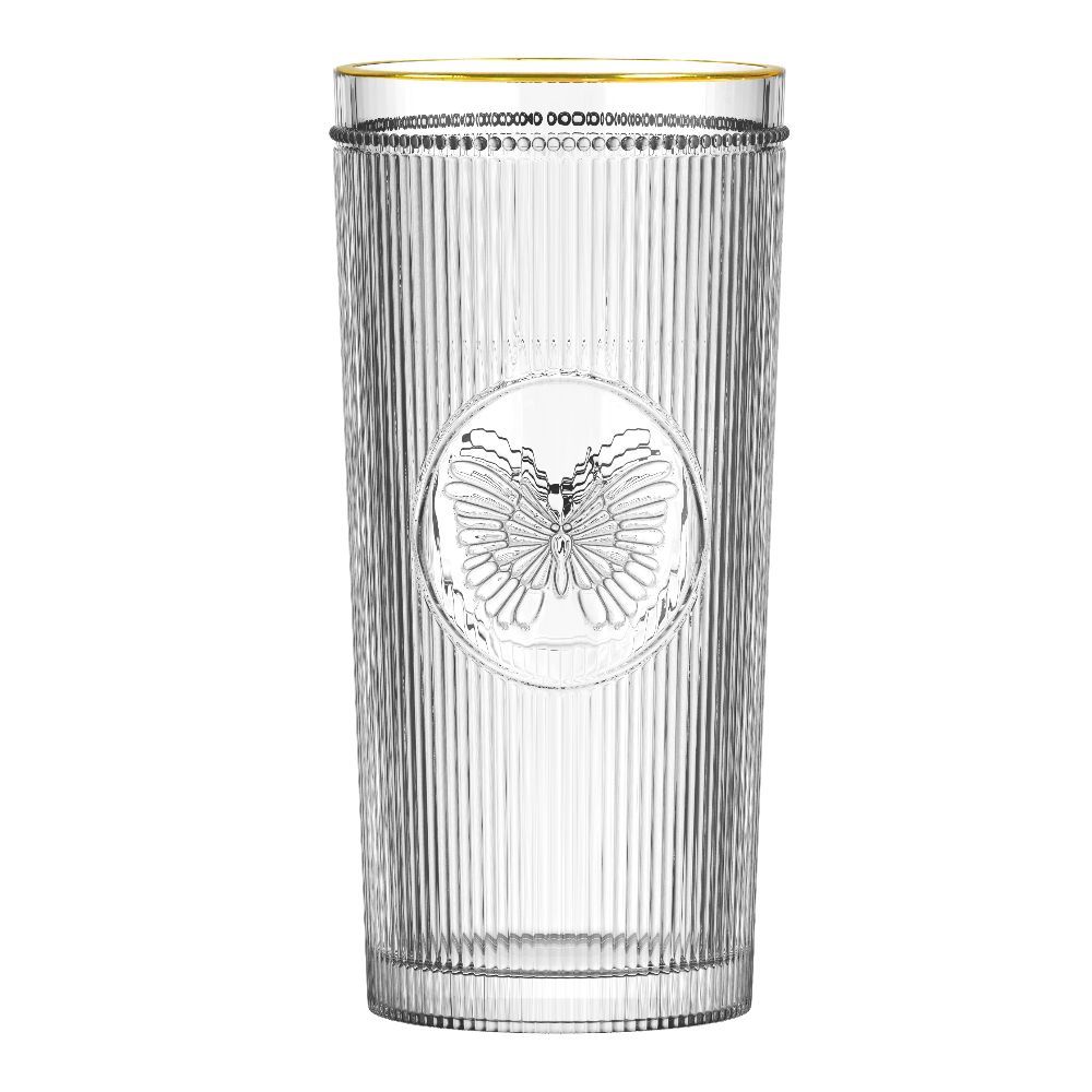 Copo Alto Borboleta L Hermitage Em Vidro Gold Rim 350Ml - Filete Dourado