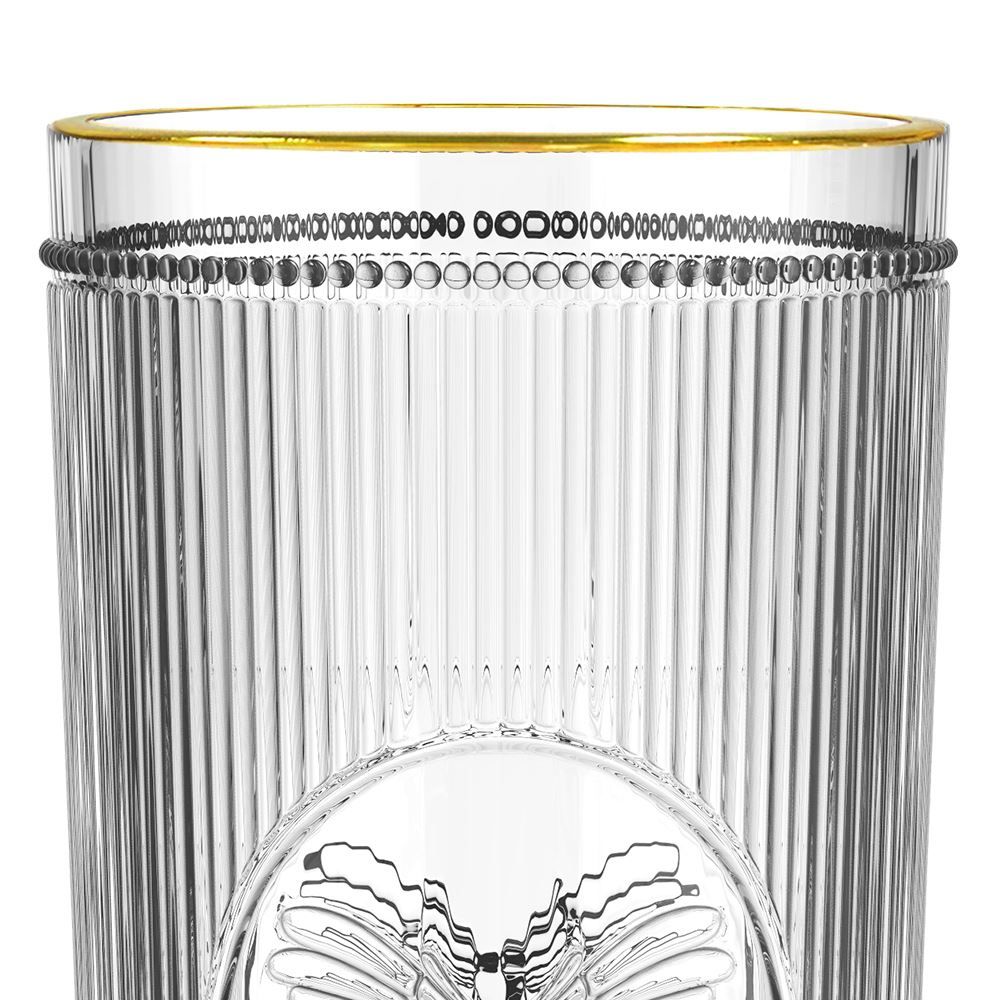 Copo Alto Borboleta L Hermitage Em Vidro Gold Rim 350Ml - Filete Dourado