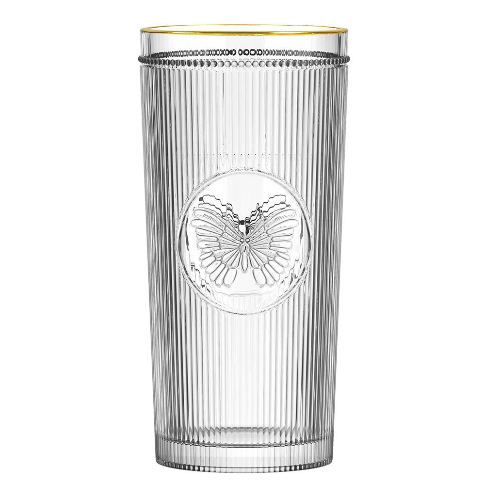 Copo Alto Borboleta L Hermitage Em Vidro Gold Rim 350Ml - Filete Dourado