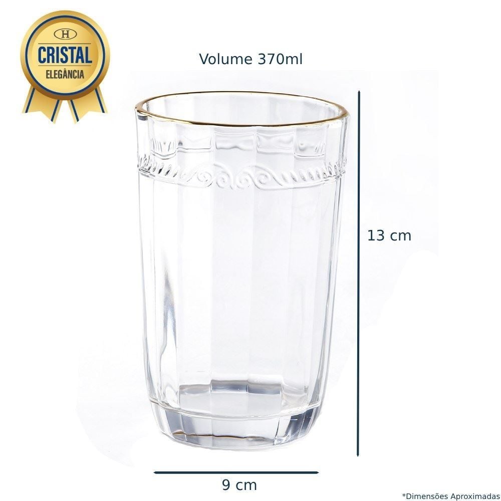 Copo Long Drink Imperial com Filete Dourado Lyor 370Ml - Transparente