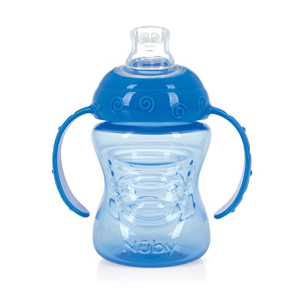Copo Com Alça E Super Bico De Silicone Nuby 240Ml - Azul