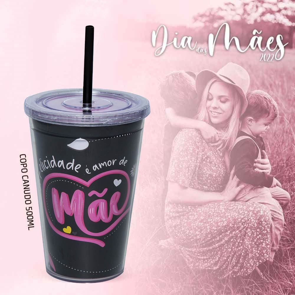 Copo Com Canudo Lumni 500Ml - Dia das Mães