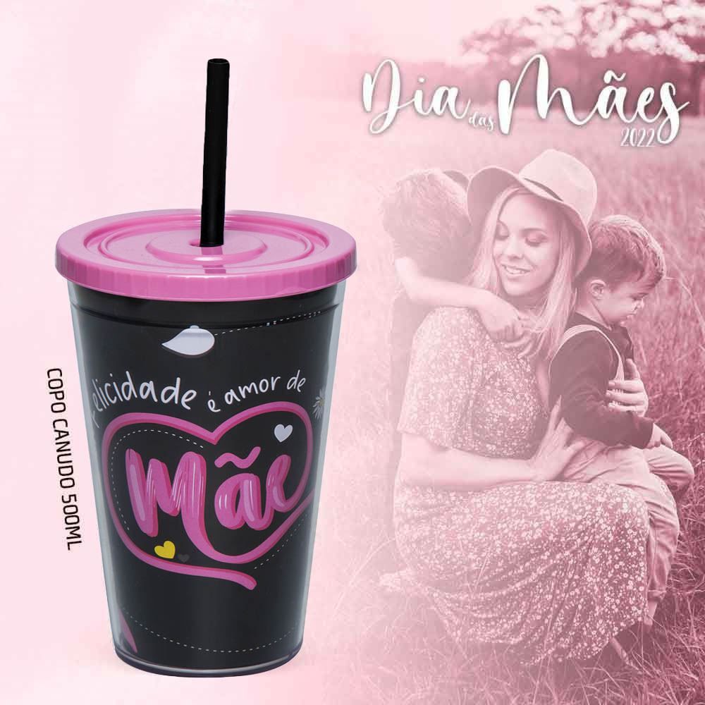 Copo Com Canudo Lumni 500Ml - Dia das Mães