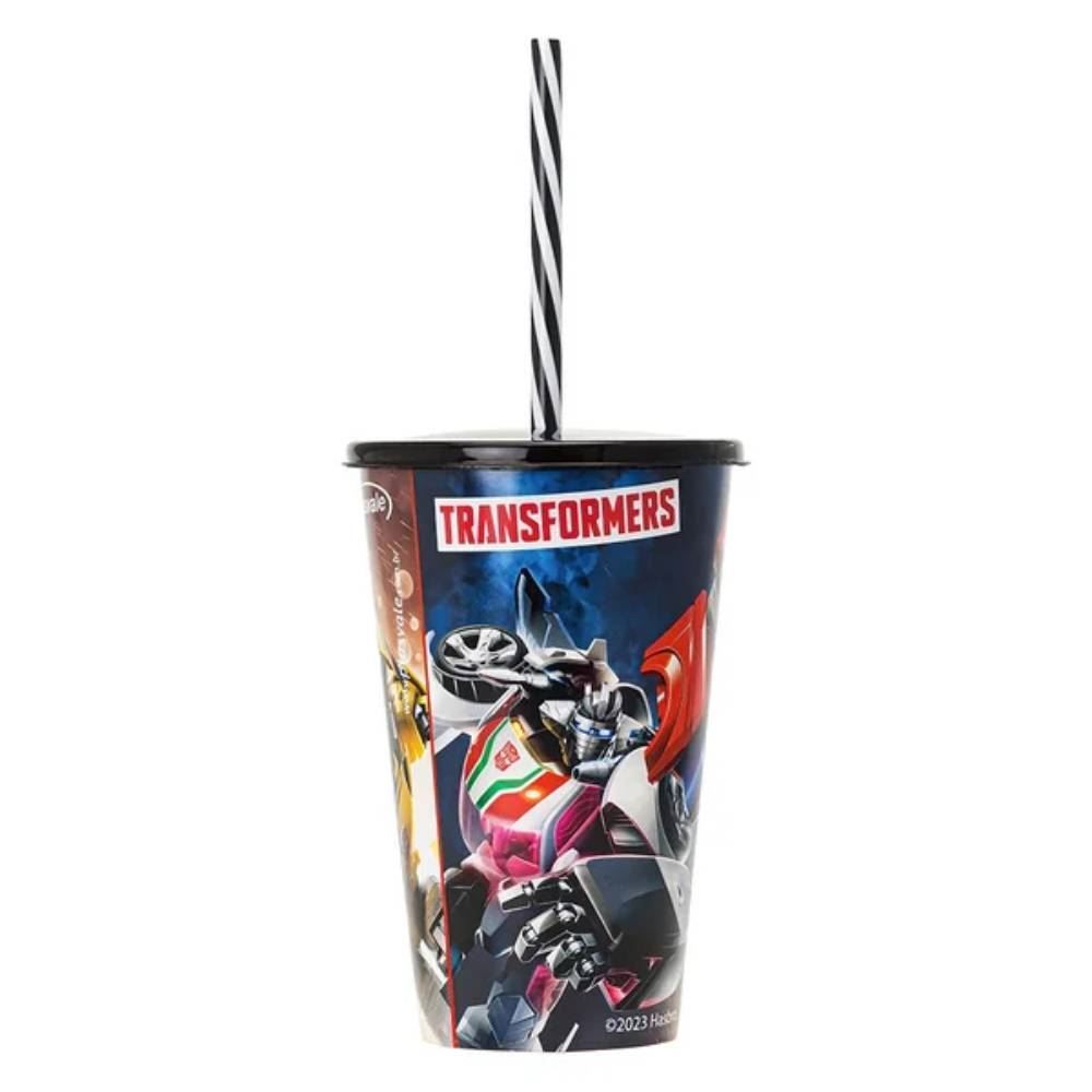 Copo com Canudo Decorado 580Ml Plasvale - Transformers