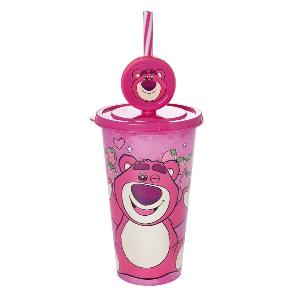 Copo com Canudo e Pin Lotso 500Ml Plasútil - Rosa
