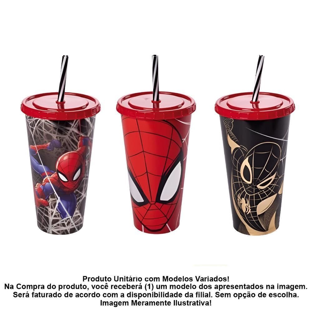 Copo Com Canudo Homem Aranha Plasútil 700 Ml - 700Ml