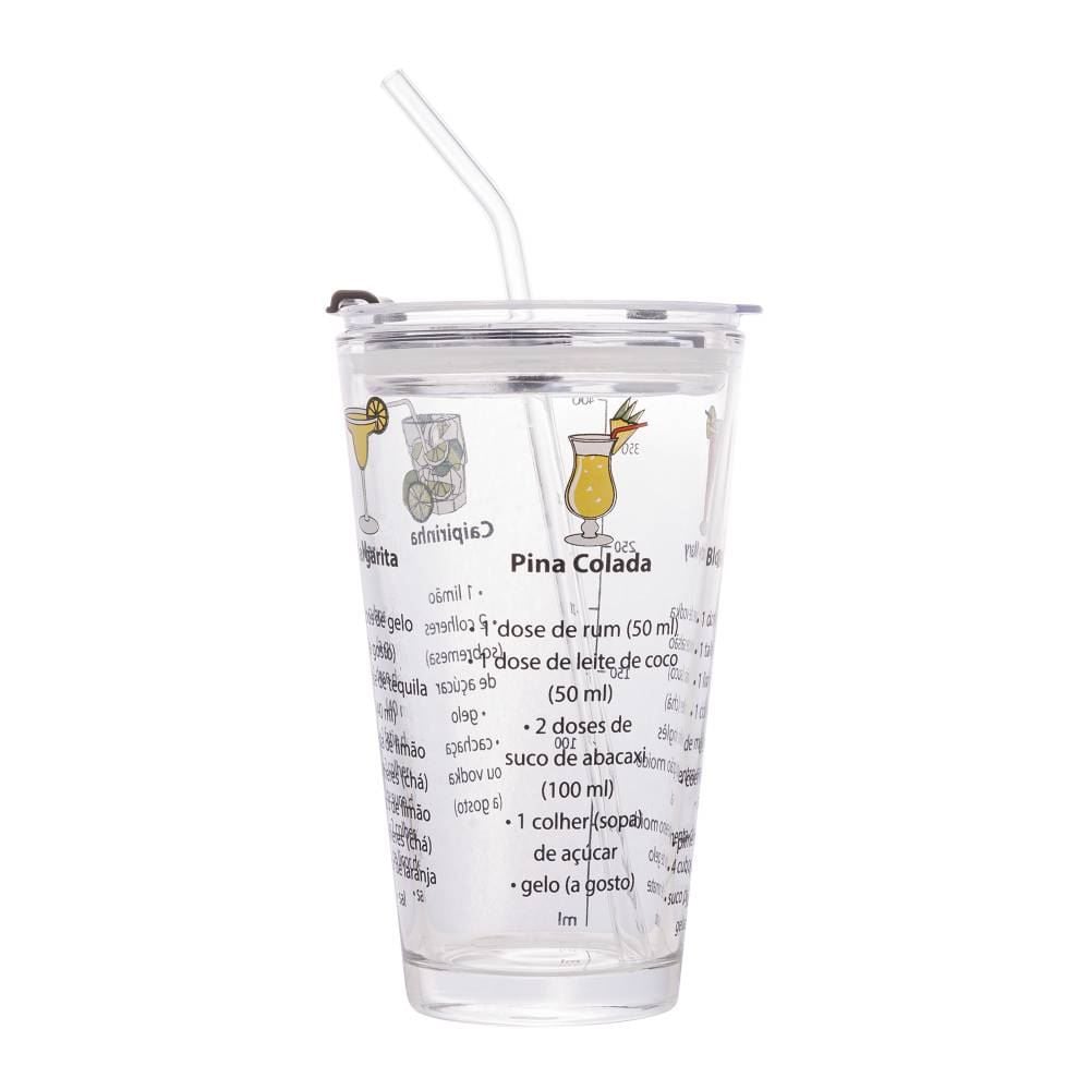 Copo Coqueteleira Lyor De Vidro Com Canudo E Receitas - 450ml