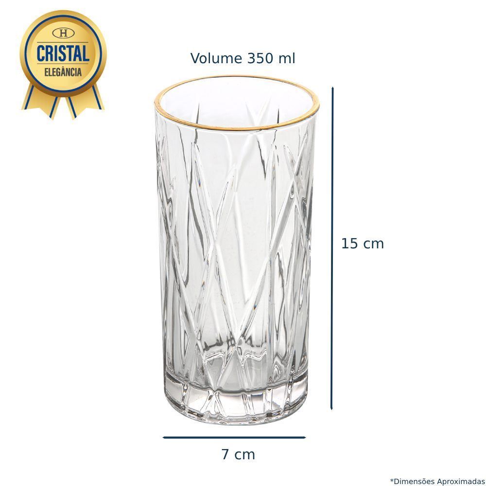 Copo De Cristal Filete Dourado Forest L'hermitage 350Ml - Transparente