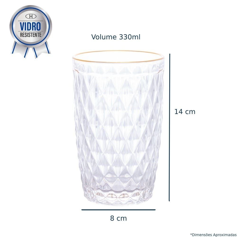 Copo De Vidro Bico De Abacaxi Lyor 330 Ml - Filete Dourado