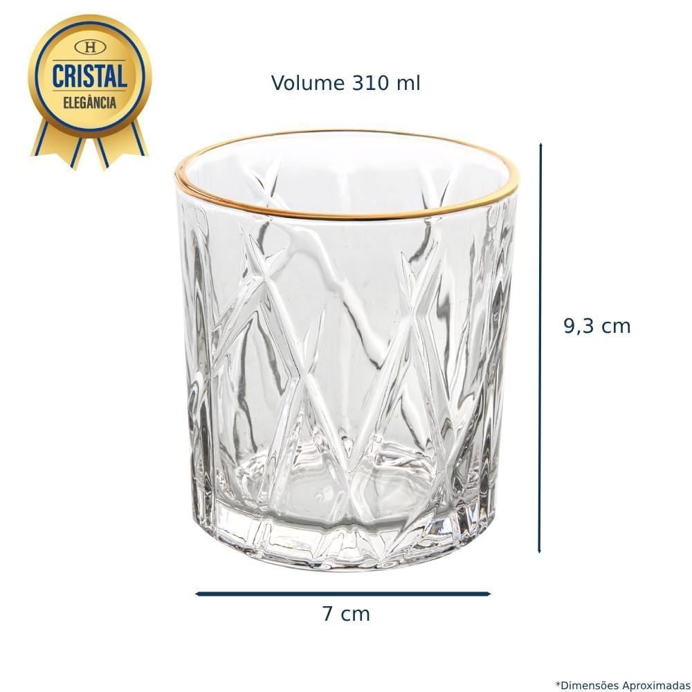 Copo De Whisky Em Cristal Filete Dourado Forest L'hermitage 310Ml - Transparente