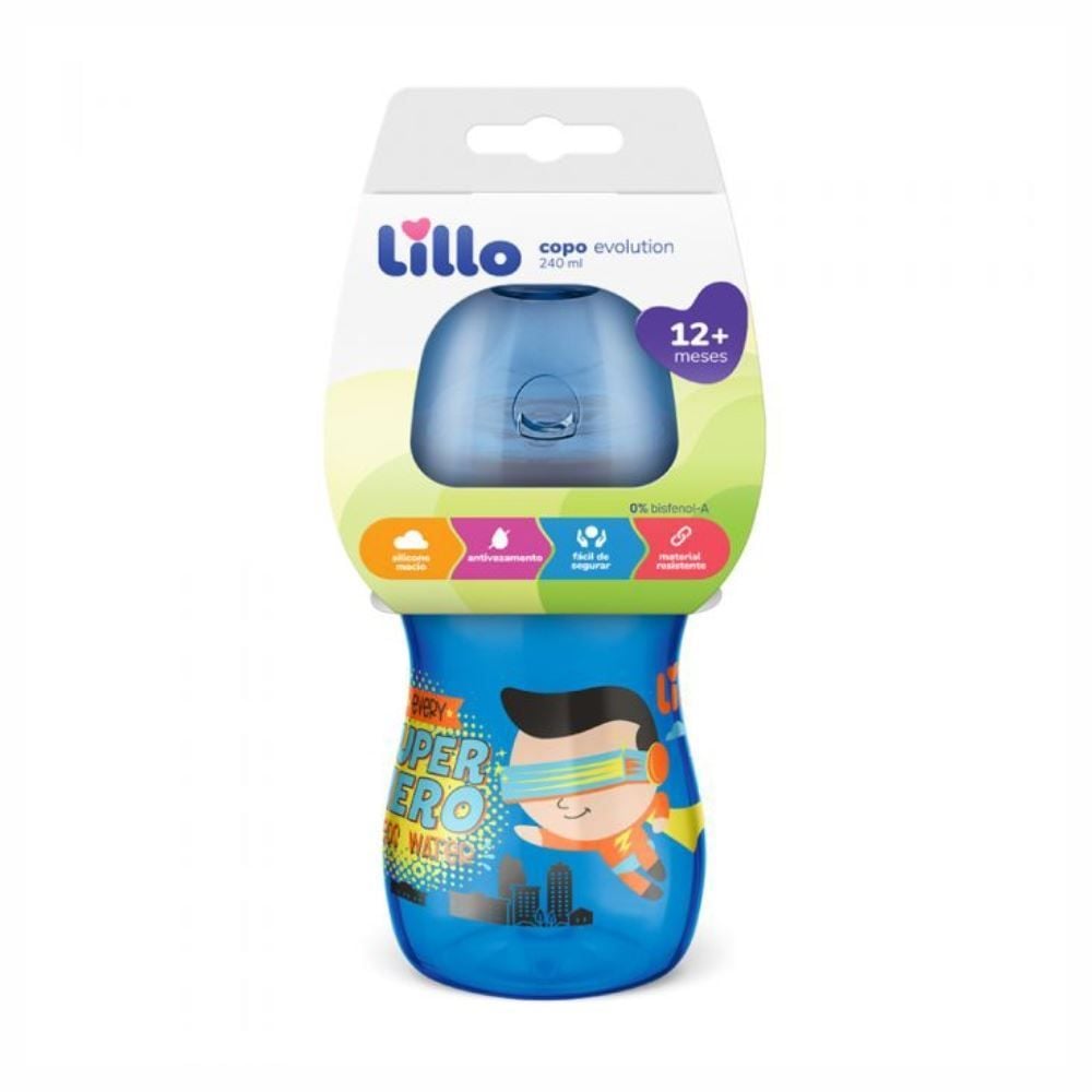 Copo Evolution Bebedor Silicone 240Ml Lillo - Azul Claro