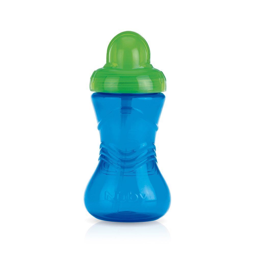 Copo Infantil Com Canudo De Silicone 300Ml Nuby - Azul 