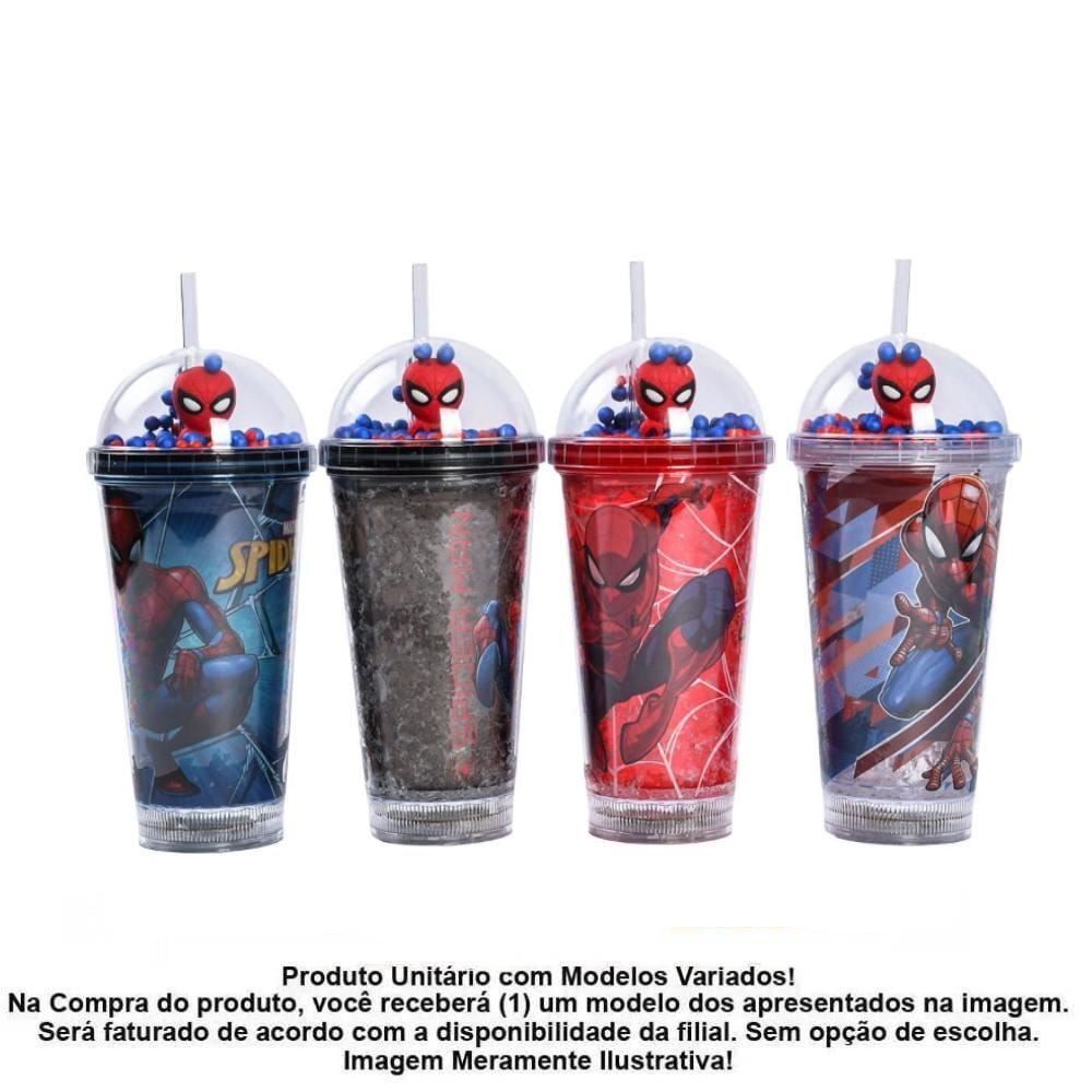 Copo Led com Canudo Homem Aranha Marvel 450Ml - Sortido