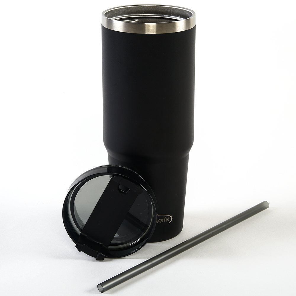 Copo Térmico Com Canudo Plasvale 900Ml - Preto