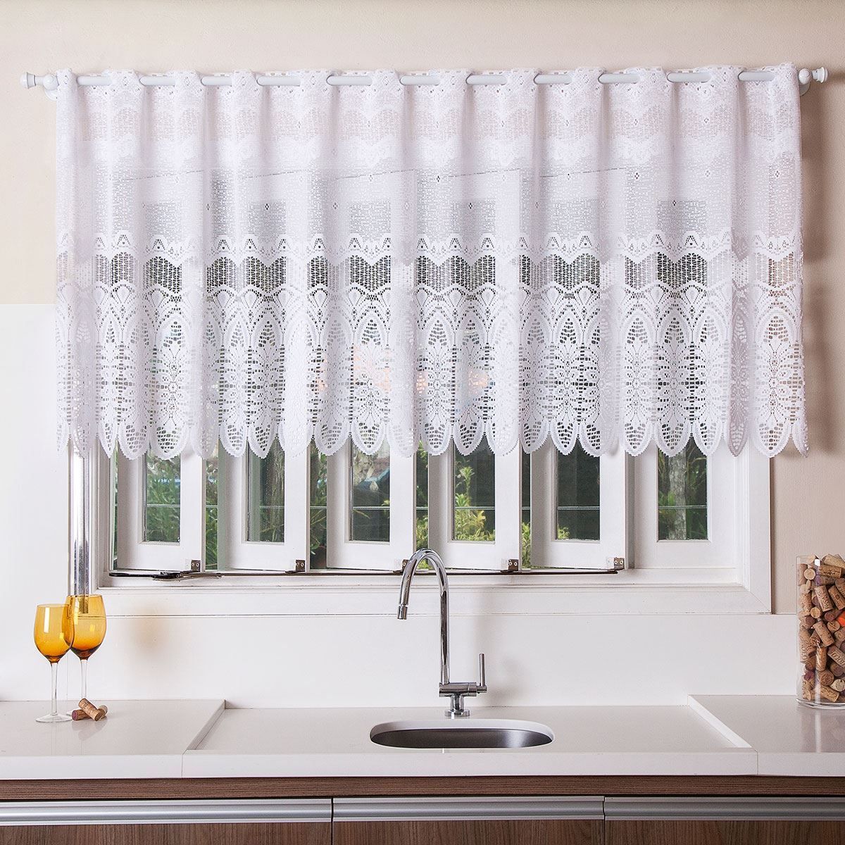 Cortina Em Renda 2,00X60cm Para Cozinha - Arabesco Branca