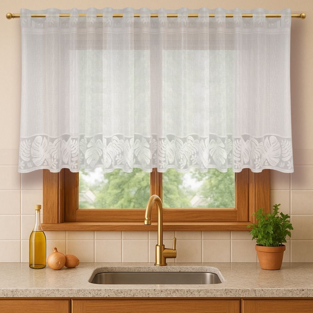 Cortina para Cozinha de Renda 2,00Mx80cm Siena Havan Casa - Branca Costela De Adão