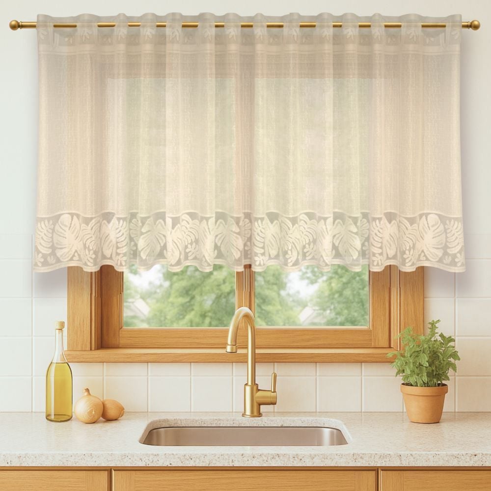 Cortina para Cozinha de Renda 2,00Mx80cm Siena Havan Casa - Bege Costela De Adão