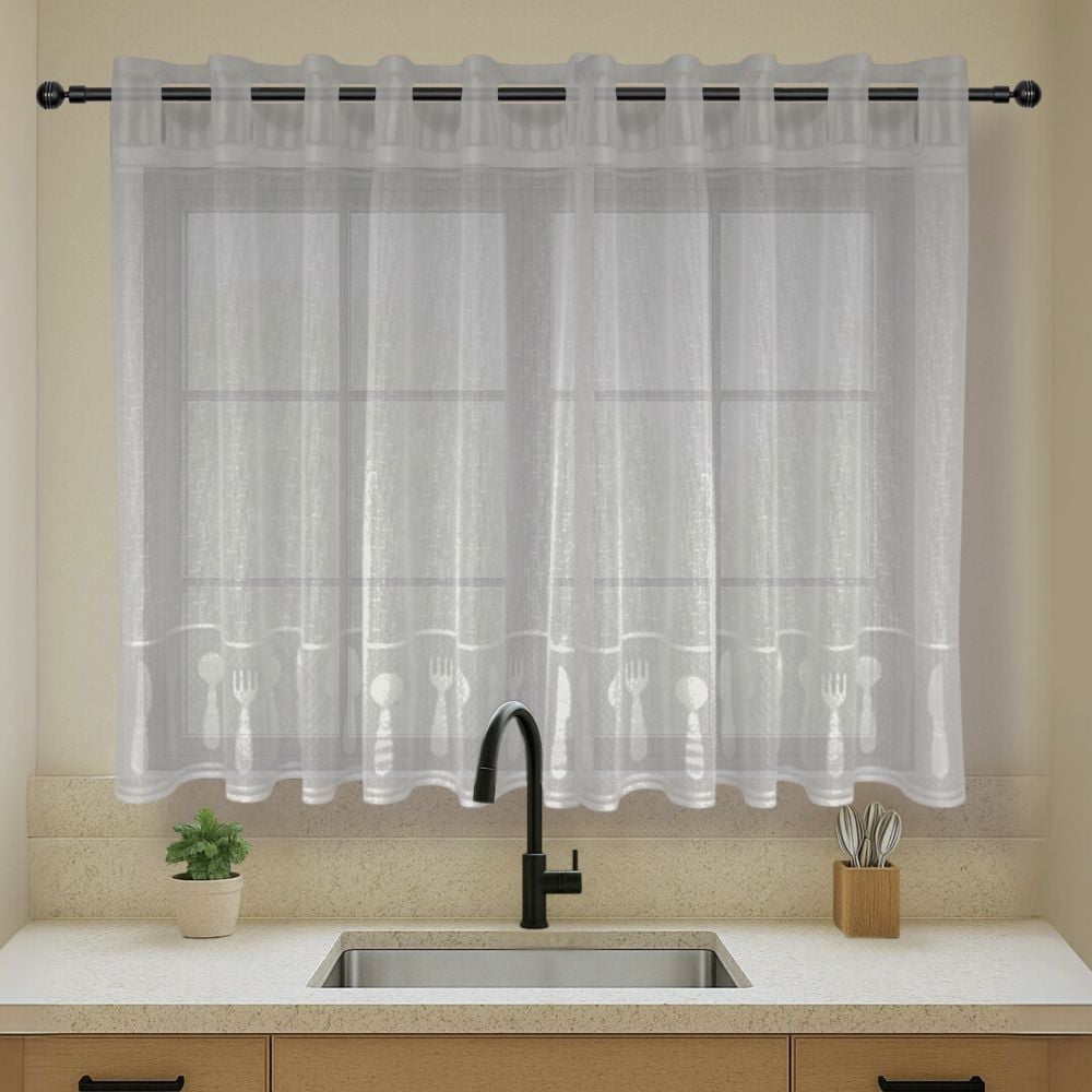 Cortina para Cozinha de Renda 2,00X1,20 m Havan Casa - Branca Talheres