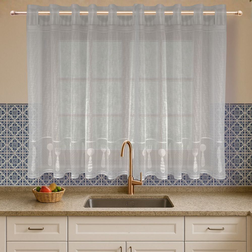 Cortina para Cozinha de Renda 2,00X1,50 m Havan Casa - Branca Talheres