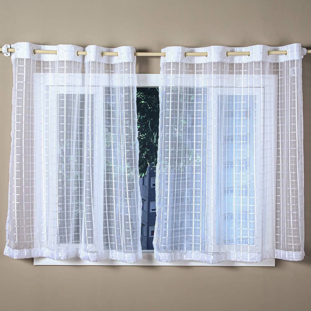 Cortina Para Cozinha 2,60X1,20 Voil Xadrez Havan Casa - Branco