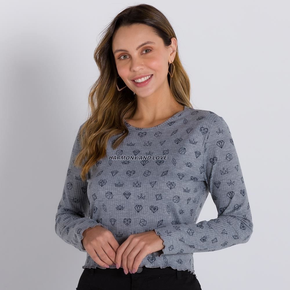 Cropped Canelado Estampado Boby Blues