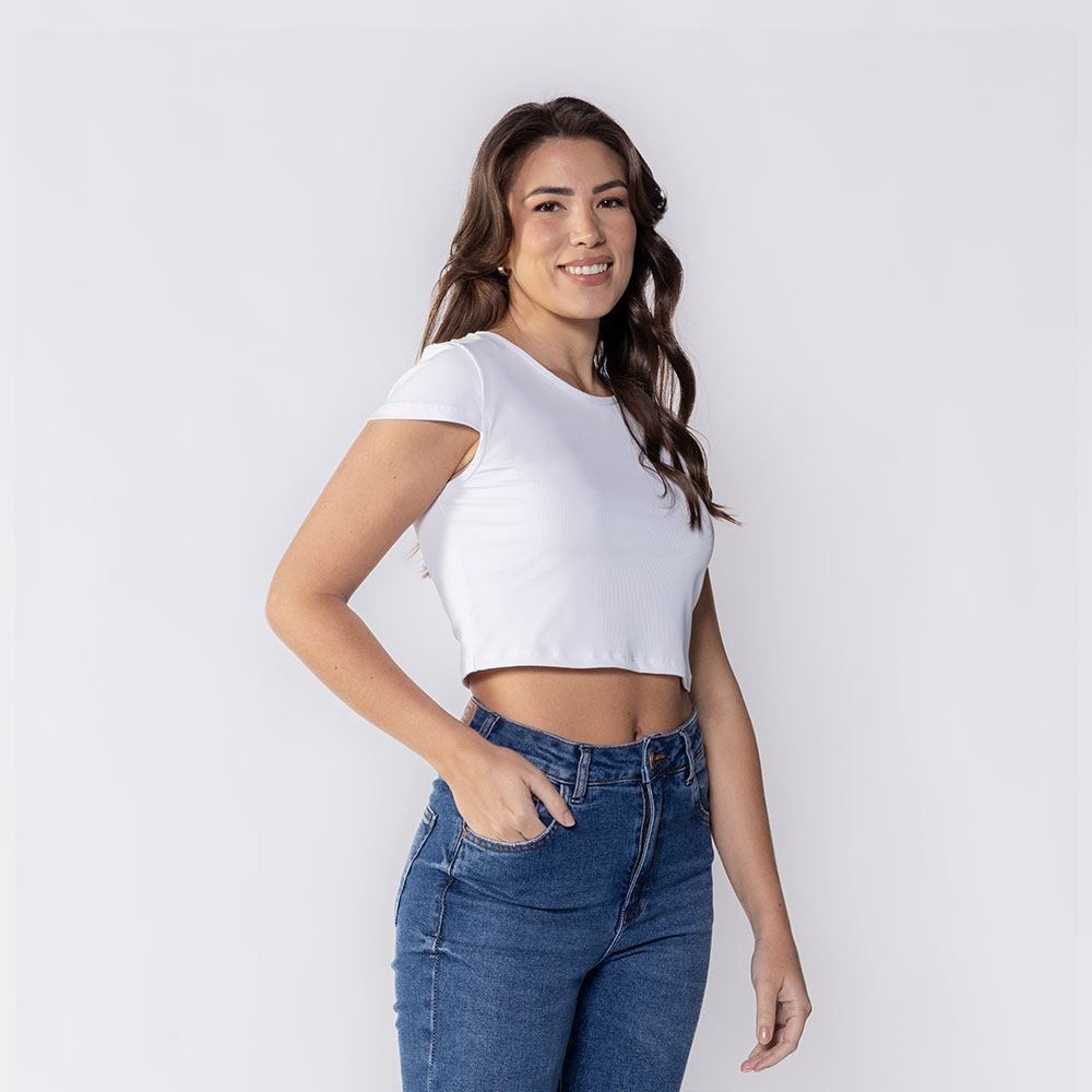 Cropped Feminino Canelado Em Poliamida Boby Blues