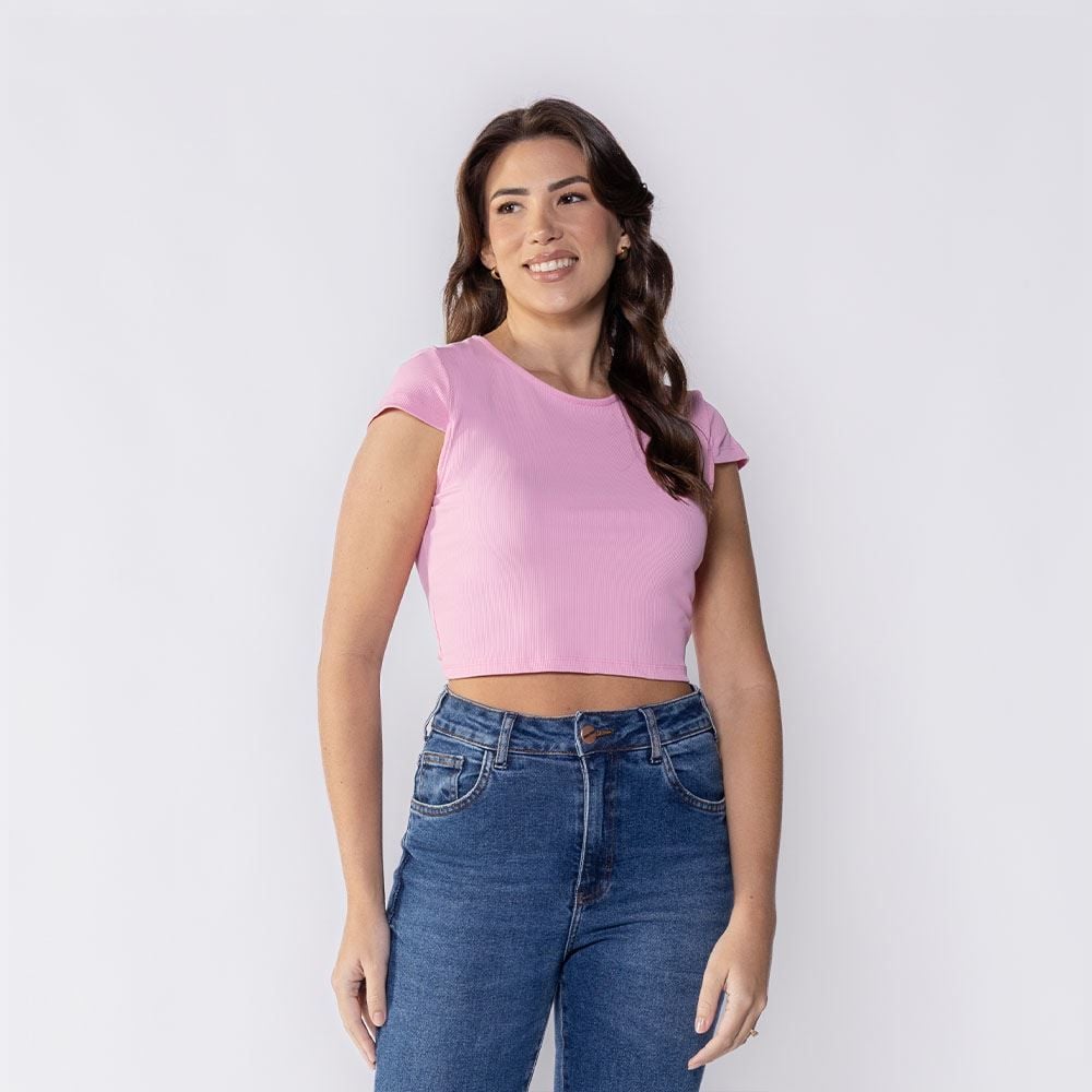 Cropped Feminino Canelado Em Poliamida Boby Blues