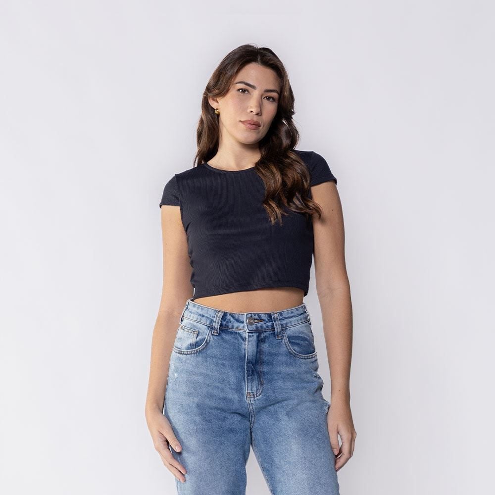 Cropped Feminino Canelado Em Poliamida Boby Blues