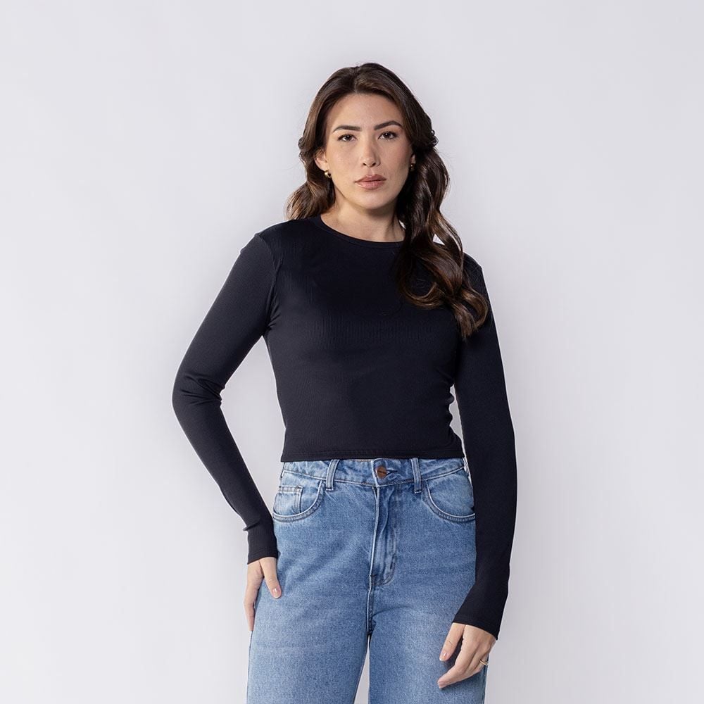 Cropped Feminino De Manga Longa Canelado Boby Blues