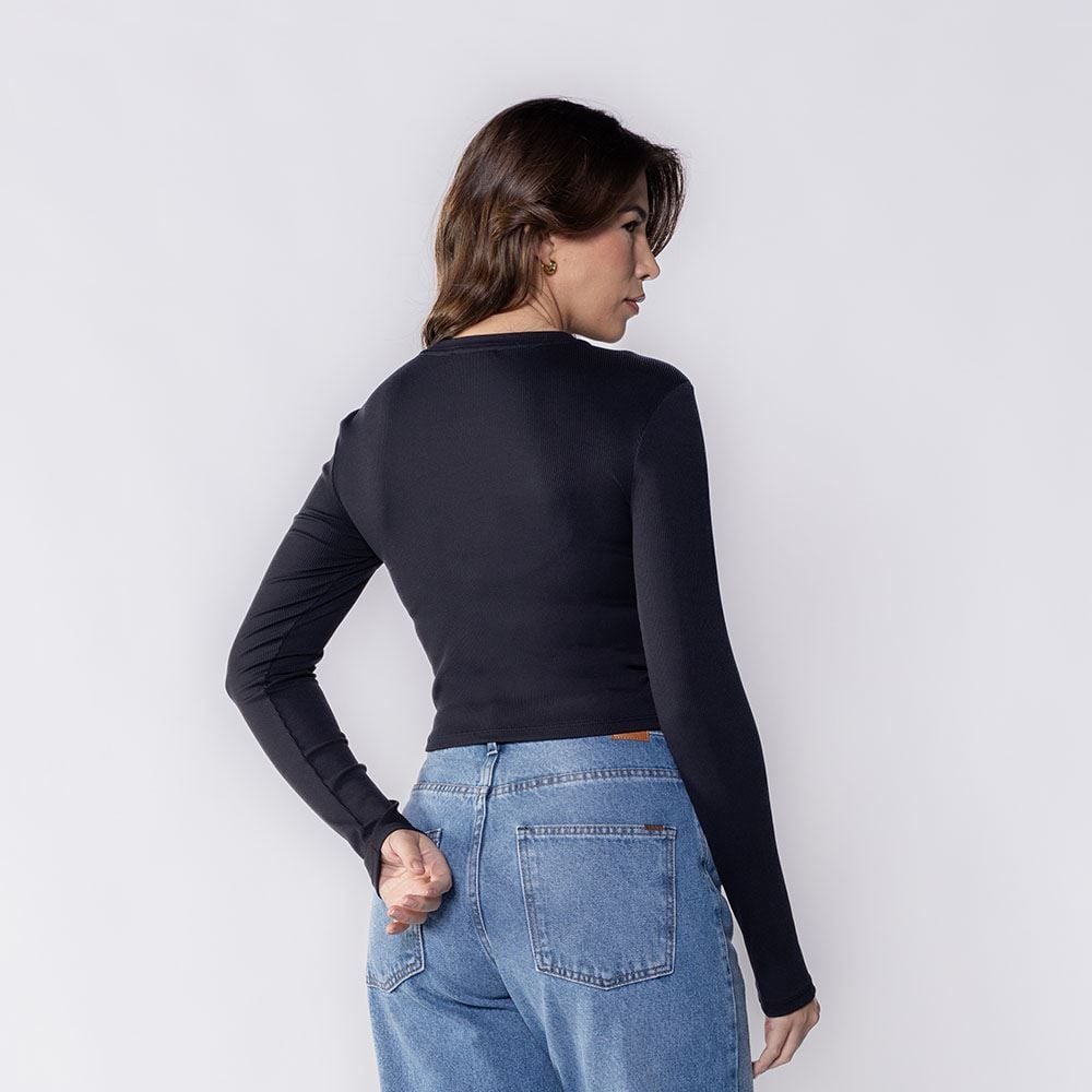 Cropped Feminino De Manga Longa Canelado Boby Blues