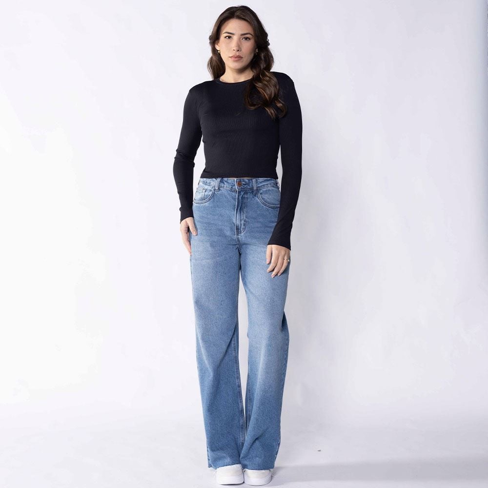 Cropped Feminino De Manga Longa Canelado Boby Blues