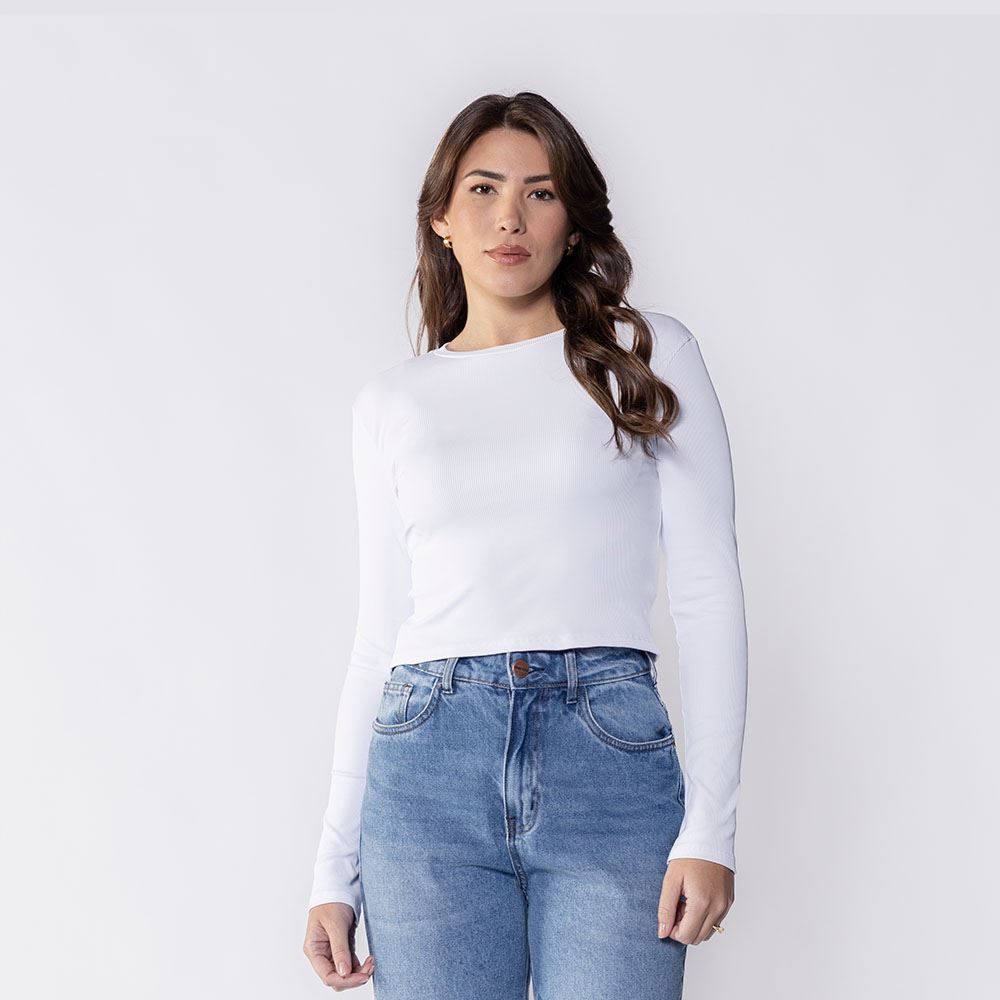Cropped Feminino De Manga Longa Canelado Boby Blues
