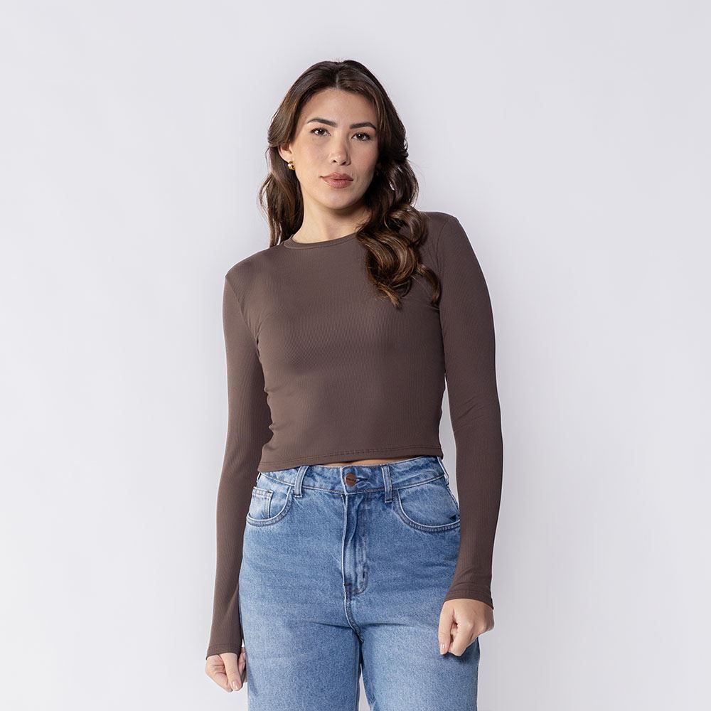 Cropped Feminino De Manga Longa Canelado Boby Blues