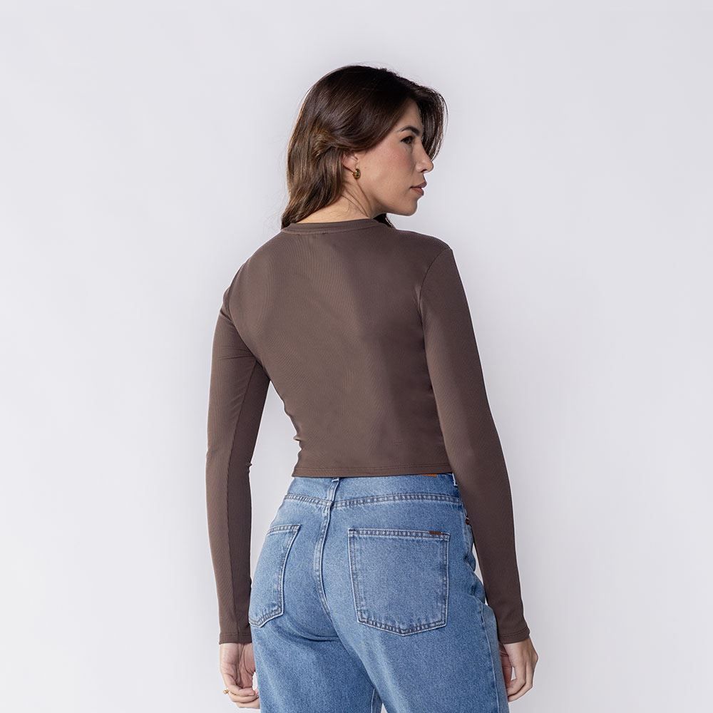 Cropped Feminino De Manga Longa Canelado Boby Blues