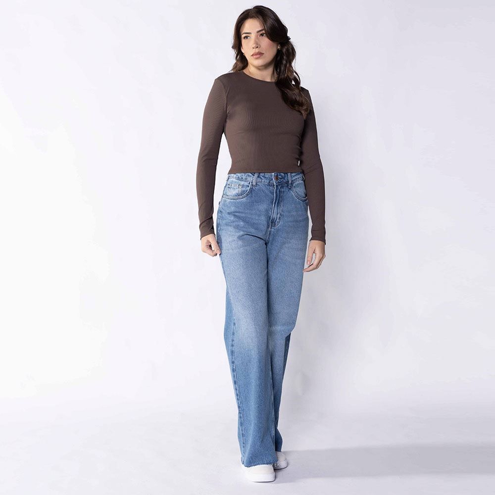 Cropped Feminino De Manga Longa Canelado Boby Blues