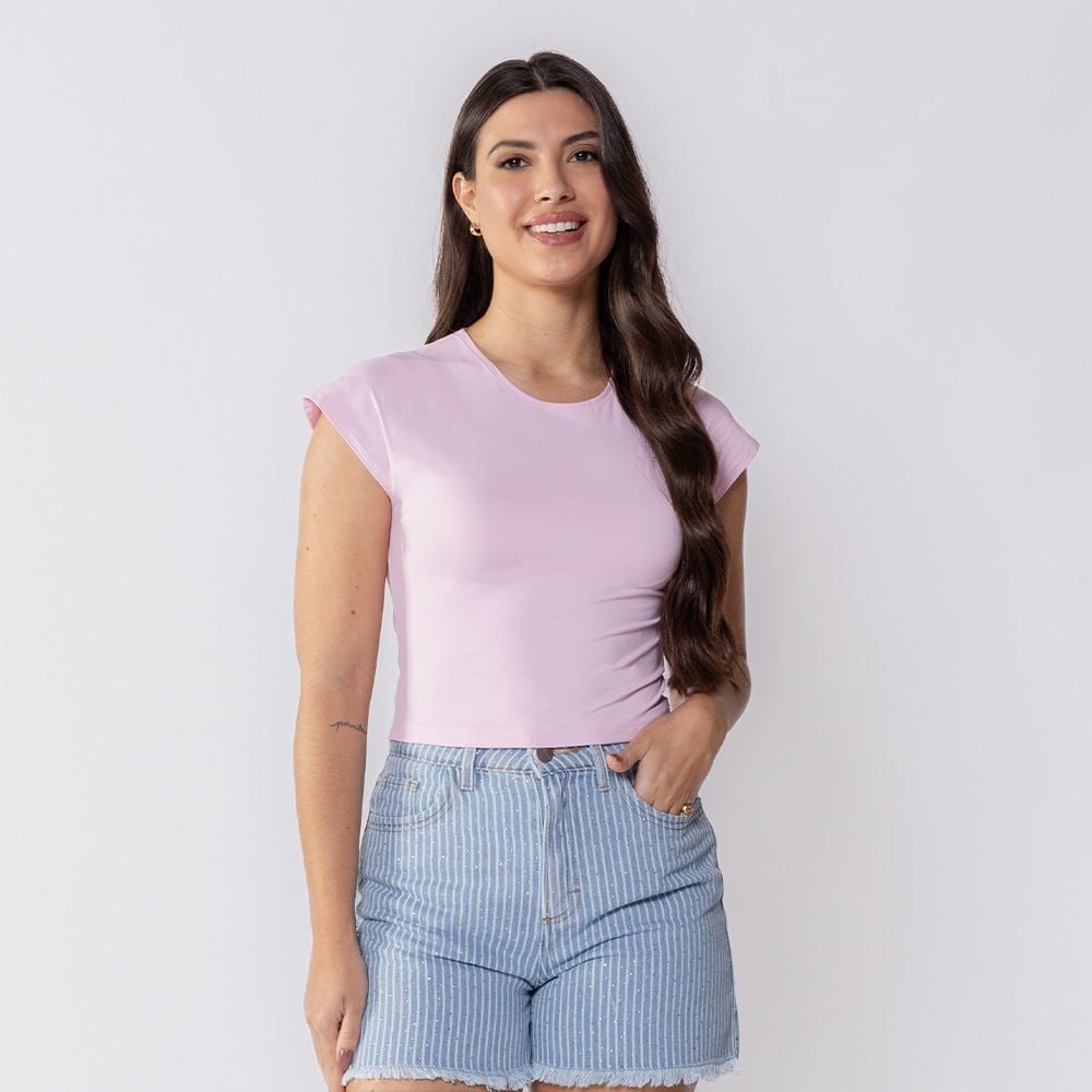 Cropped Feminino Em Poliamida Com Manga Japonesa Boby Blues