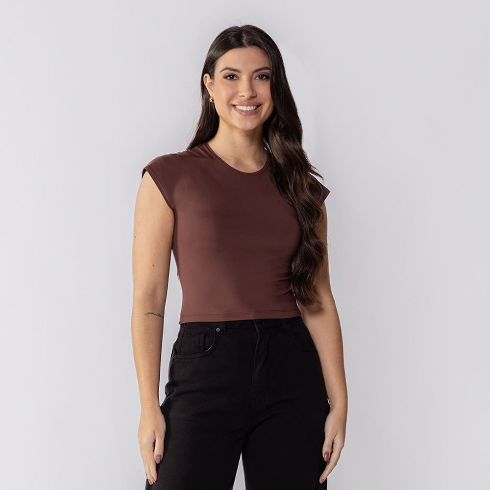 Cropped Feminino Em Poliamida Com Manga Japonesa Boby Blues