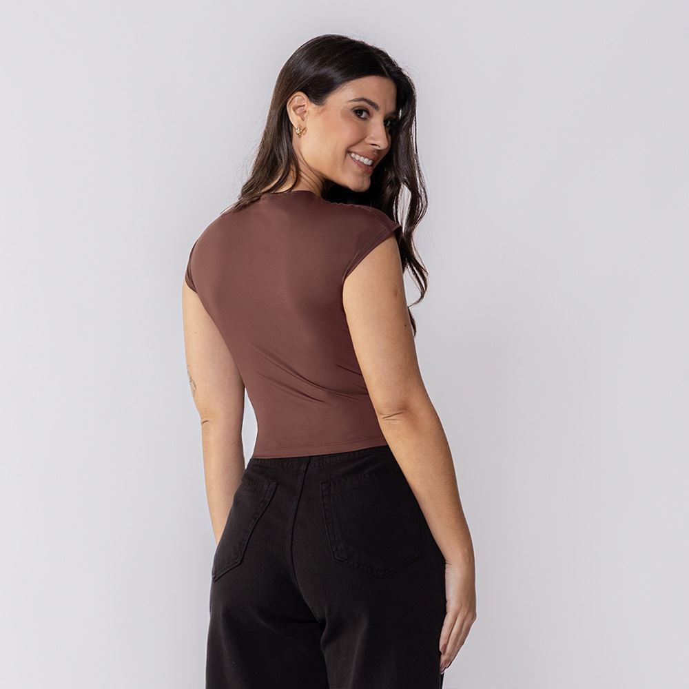 Cropped Feminino Em Poliamida Com Manga Japonesa Boby Blues