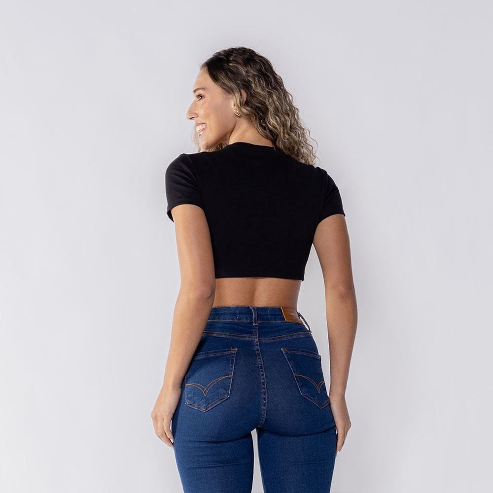 Cropped Feminino Gola Redonda Em Ribana Boby Blues