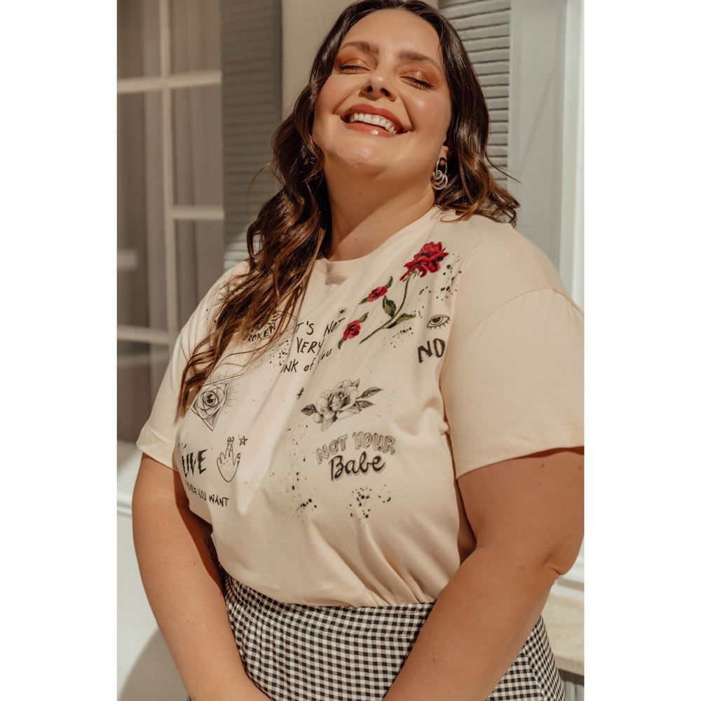Cropped Plus Size Mini Estampas e Bordado Patrícia Foster Mais