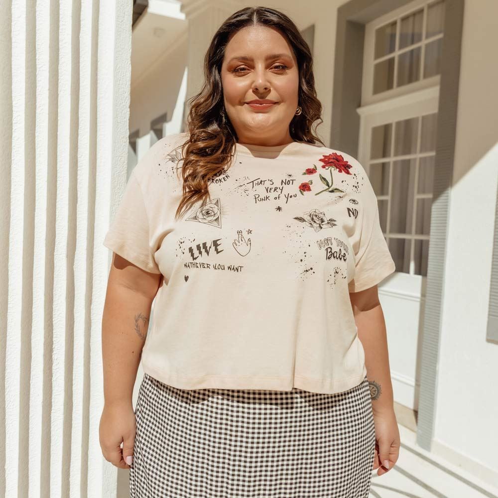 Cropped Plus Size Mini Estampas e Bordado Patrícia Foster Mais