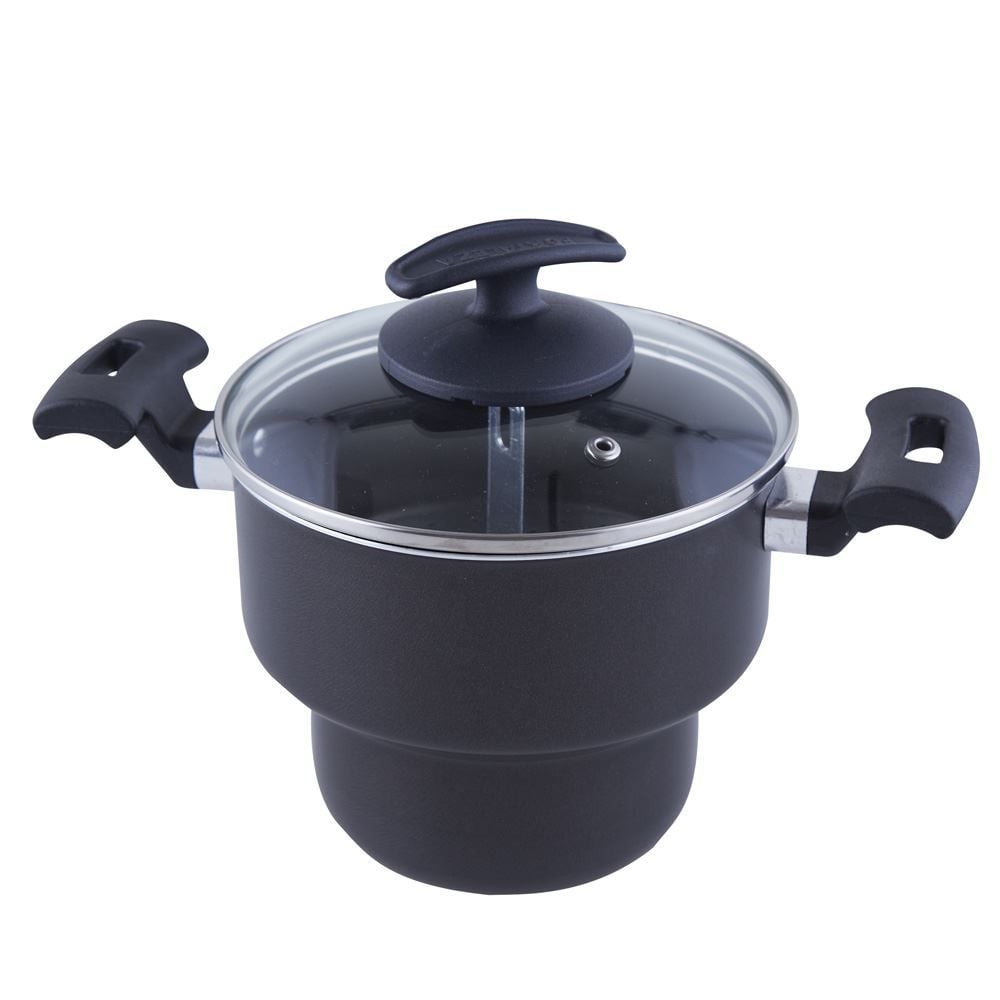 Cuscuzeira Com Tampa Em Vidro Fortaleza 16Cm - Preto